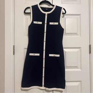 Sincerely Jules Navy and White Button-Front Mini Dress